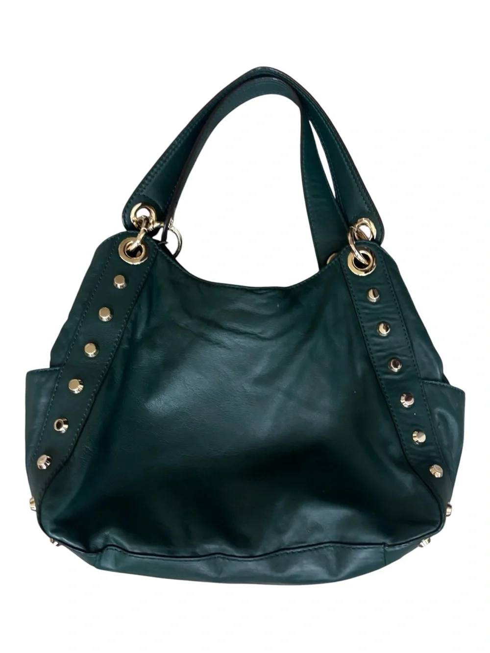 Michael Kors Ludlow Stud Green Leather Shoulder Bag w Gold Accents Like New